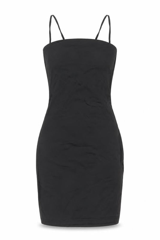 Naanaa Womens Black Polyester Tank Dress Size 8 Square Neck Zip - Lace up back