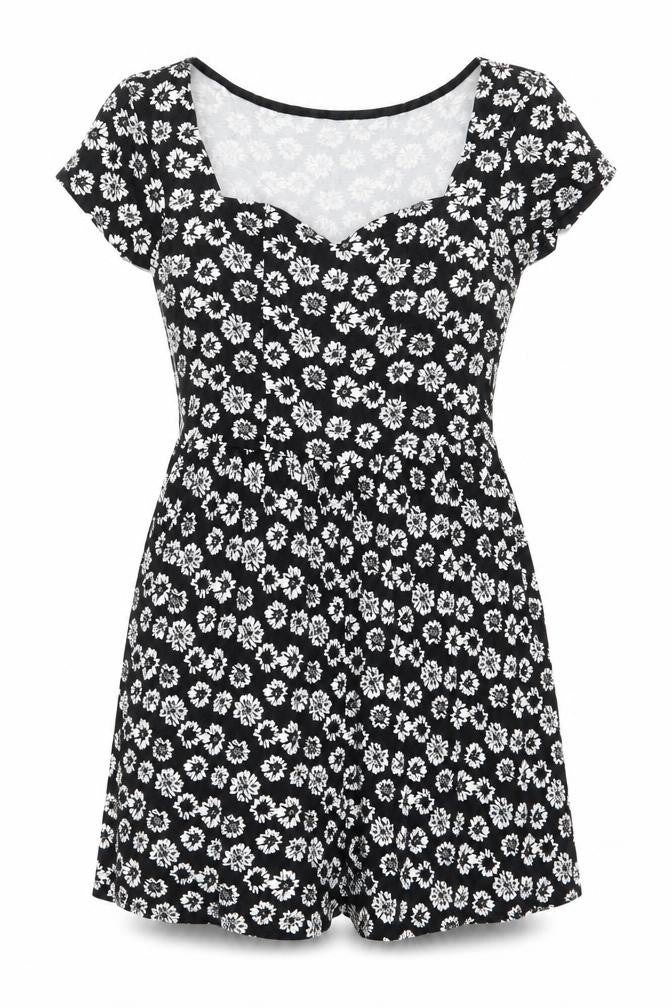 ASOS Womens Black Floral Viscose Playsuit One-Piece Size 8 Pullover