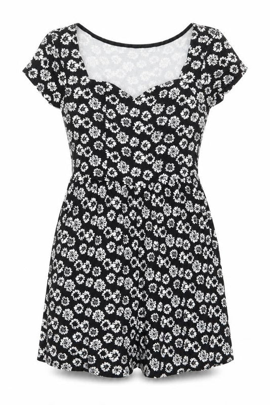 ASOS Womens Black Floral Viscose Playsuit One-Piece Size 8 Pullover