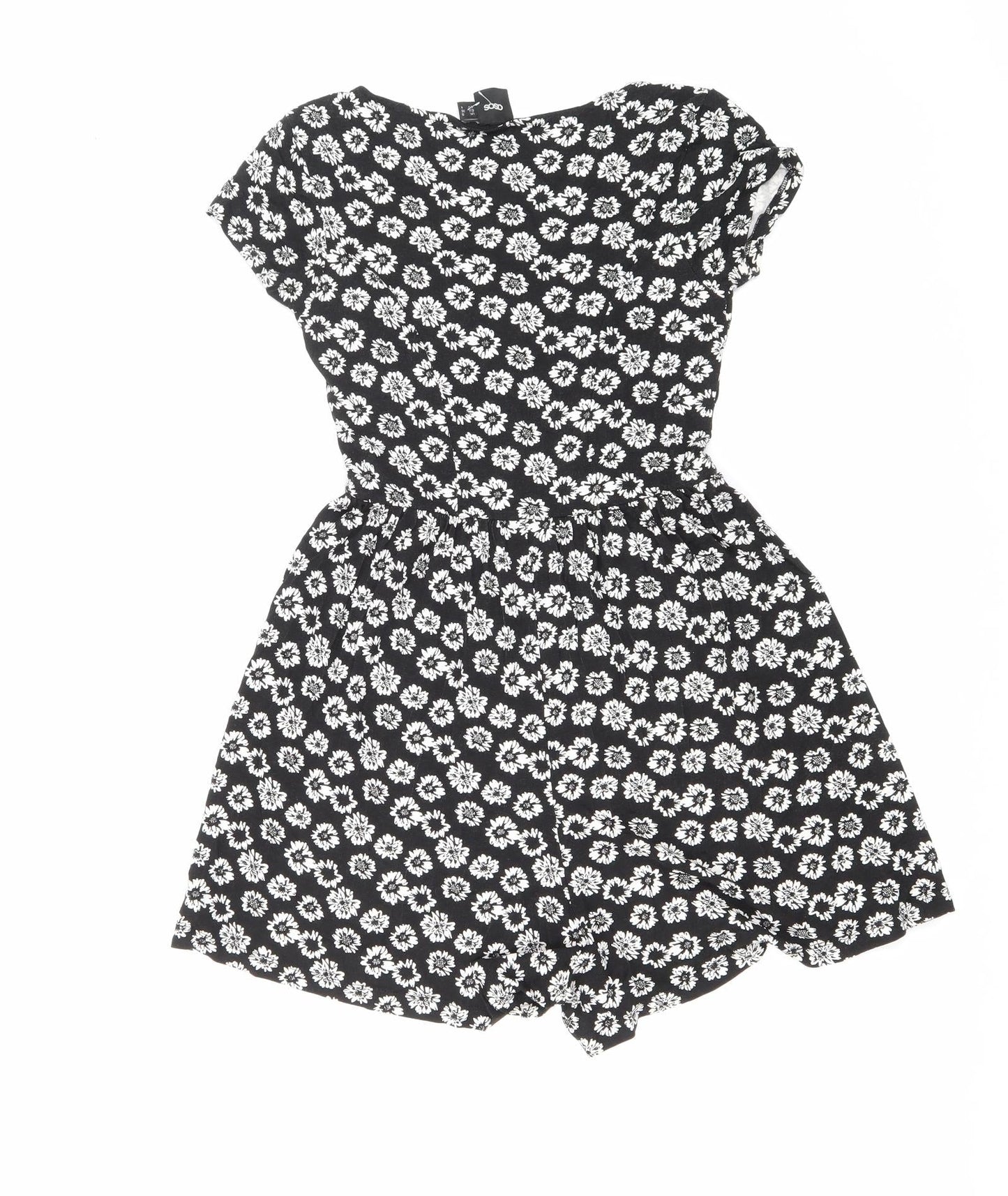 ASOS Womens Black Floral Viscose Playsuit One-Piece Size 8 Pullover