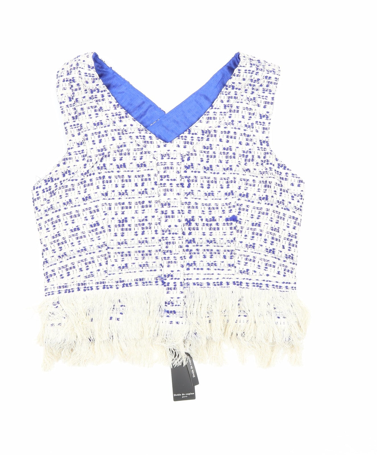 Drole de Copine Womens Blue Cotton Cropped Blouse Size M V-Neck