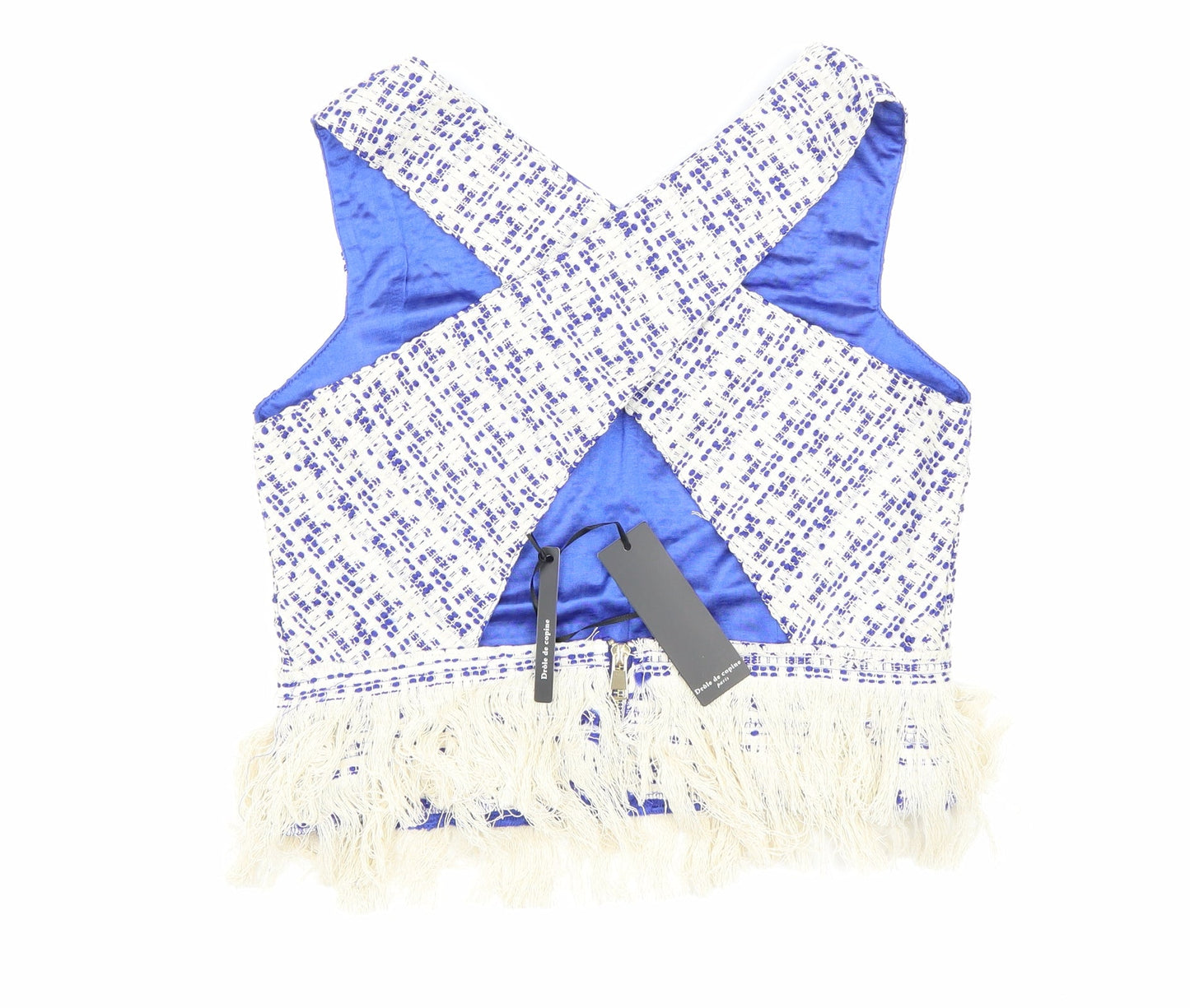 Drole de Copine Womens Blue Cotton Cropped Blouse Size M V-Neck
