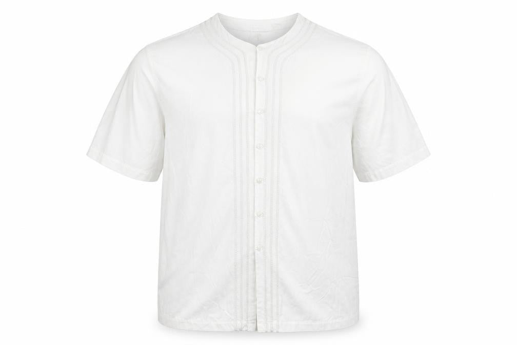Russ Mens White Cotton Button-Up Size L Round Neck Button