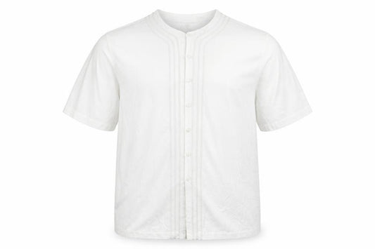 Russ Mens White Cotton Button-Up Size L Round Neck Button