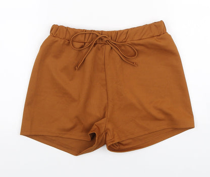 SHEIN Womens Brown Polyester Hot Pants Shorts Size M L3 in Regular Tie