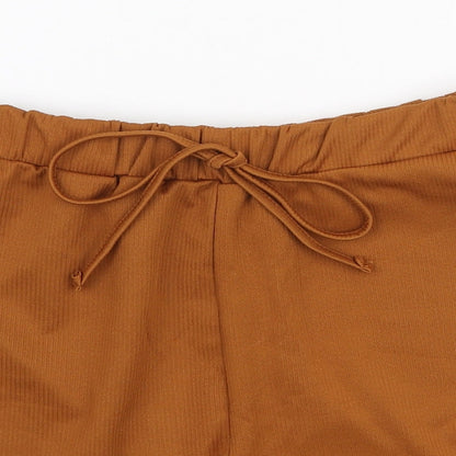 SHEIN Womens Brown Polyester Hot Pants Shorts Size M L3 in Regular Tie
