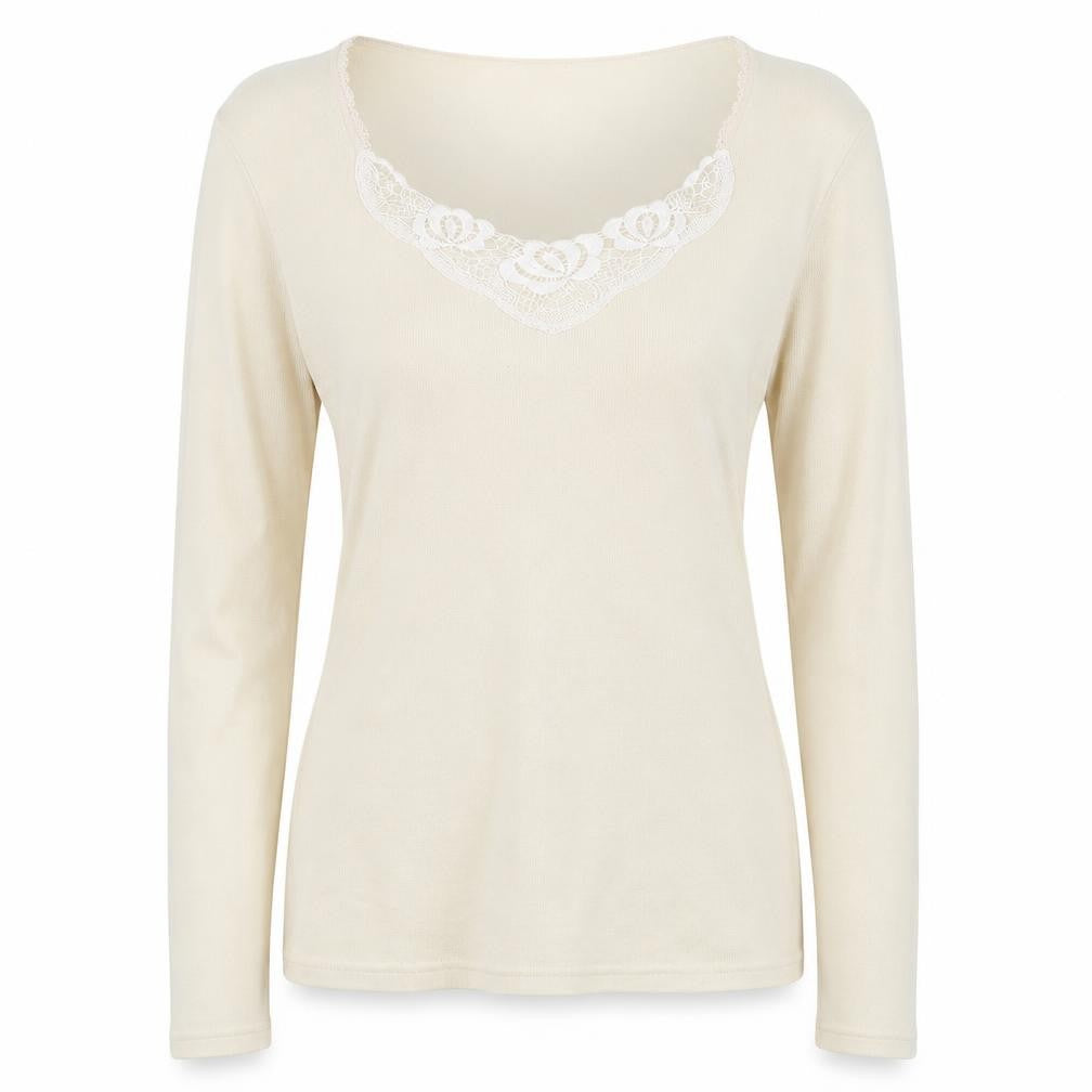 Damart Womens Yellow V-Neck Polyester Pullover Jumper Size M - Lace Neckline
