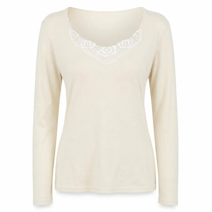 Damart Womens Yellow V-Neck Polyester Pullover Jumper Size M - Lace Neckline