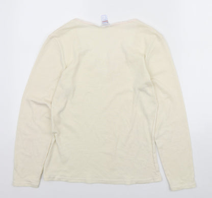 Damart Womens Yellow V-Neck Polyester Pullover Jumper Size M - Lace Neckline