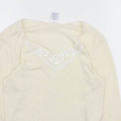 Damart Womens Yellow V-Neck Polyester Pullover Jumper Size M - Lace Neckline