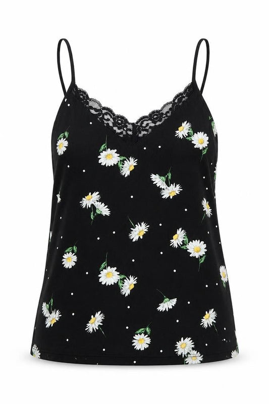 Primark Womens Black Floral Polyester Camisole Tank Size S V-Neck