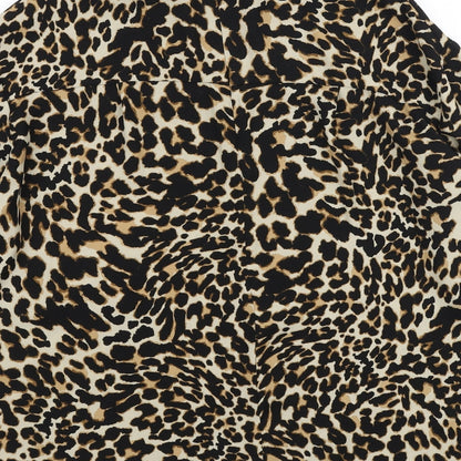 Zara Womens Brown Animal Print Polyester Basic Blouse Size S Mock Neck
