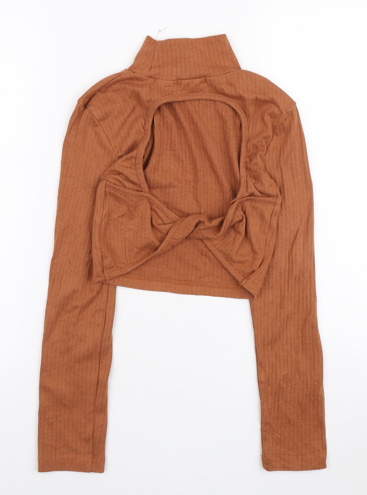 Missguided Womens Brown High Neck Polyester Pullover Jumper Size 10 - Cut Out Back