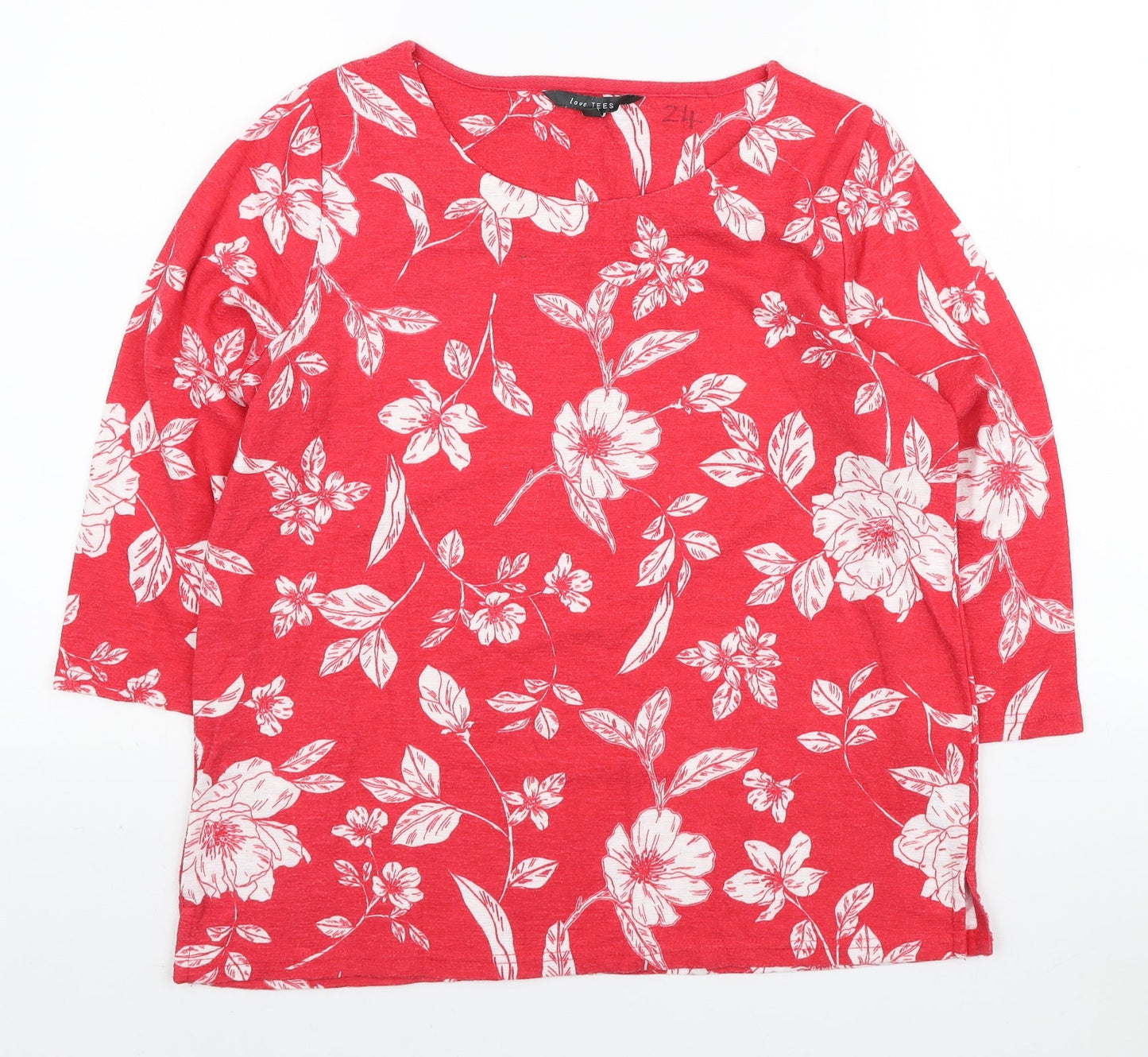 Love Tees Womens Red Floral Polyester Pullover Sweatshirt Size 12 Pullover