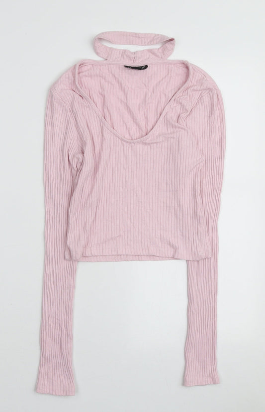 Topshop Womens Pink V-Neck Viscose Pullover Jumper Size 10 - Choker style neck