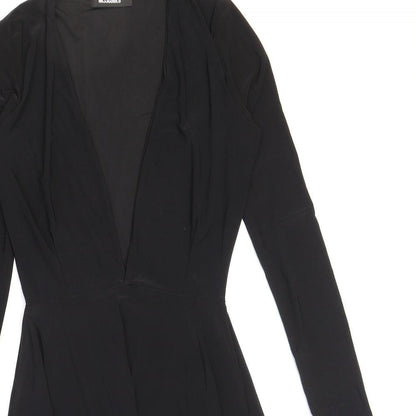 Missguided Womens Black Polyester Skater Dress Size 6 V-Neck Pullover