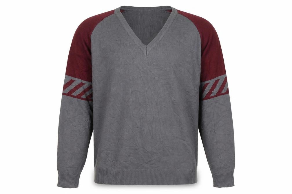 Pierre Sangan Mens Grey V-Neck Striped Acrylic Pullover Jumper Size M