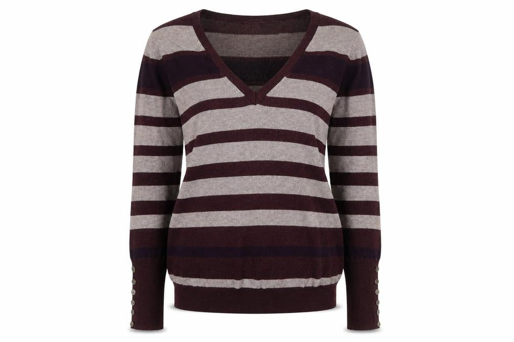Papaya Womens Multicoloured V-Neck Striped Viscose Pullover Jumper Size 14