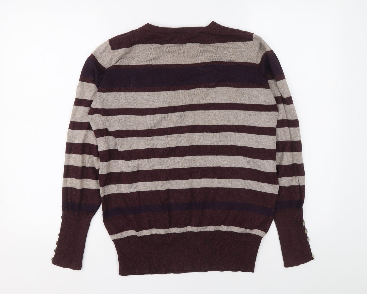 Papaya Womens Multicoloured V-Neck Striped Viscose Pullover Jumper Size 14