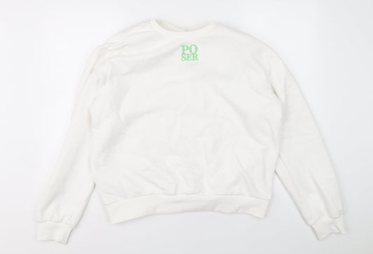 Poser Parlour Womens White Polyester Pullover Sweatshirt Size L Pullover - POSER
