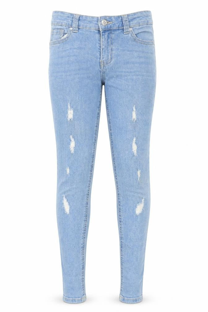 Denim 365 Girls Blue Cotton Skinny Jeans Size 13-14 Years Regular Button - Distressed Denim