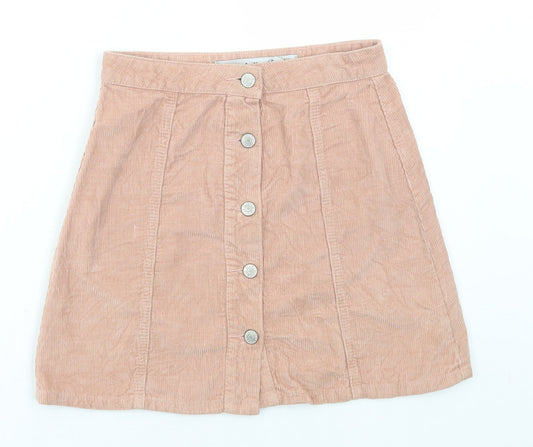 Denim & Co. Womens Pink Cotton Mini Skirt Size 6 Button
