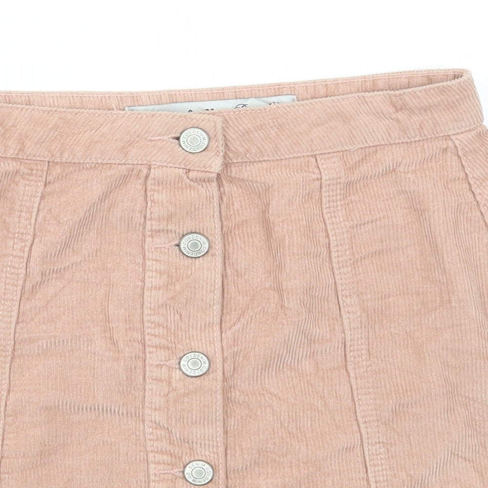 Denim & Co. Womens Pink Cotton Mini Skirt Size 6 Button