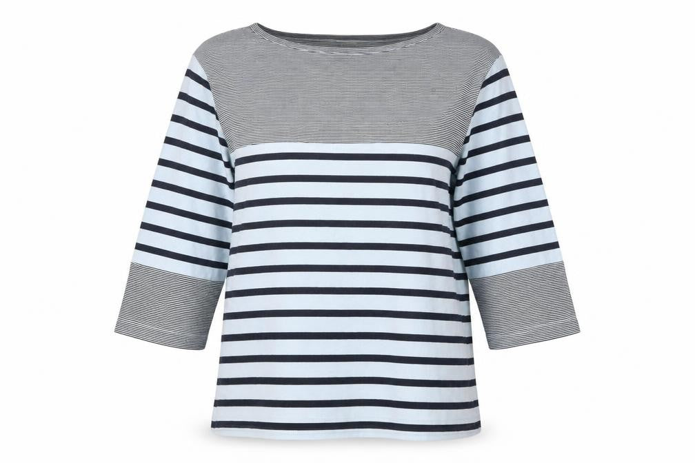 Cotton Traders Womens Multicoloured Striped Cotton Basic T-Shirt Size 16 Round Neck