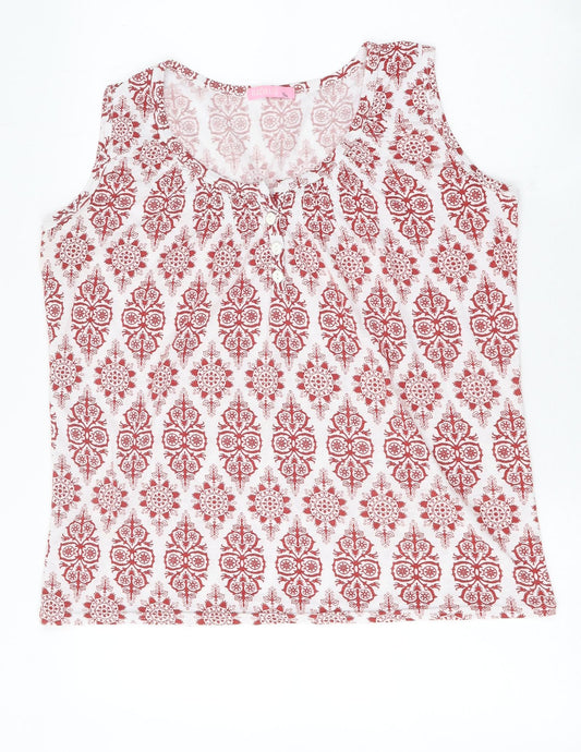 Radaus Womens Red Geometric Polyester Basic Tank Size L Round Neck