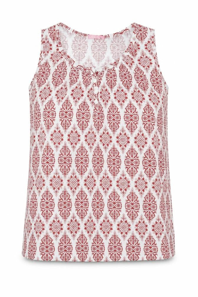 Radaus Womens Red Geometric Polyester Basic Tank Size L Round Neck