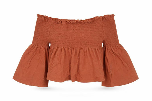 New Look Womens Orange Cotton Cropped Blouse Size 8 Off the Shoulder - Elasticated