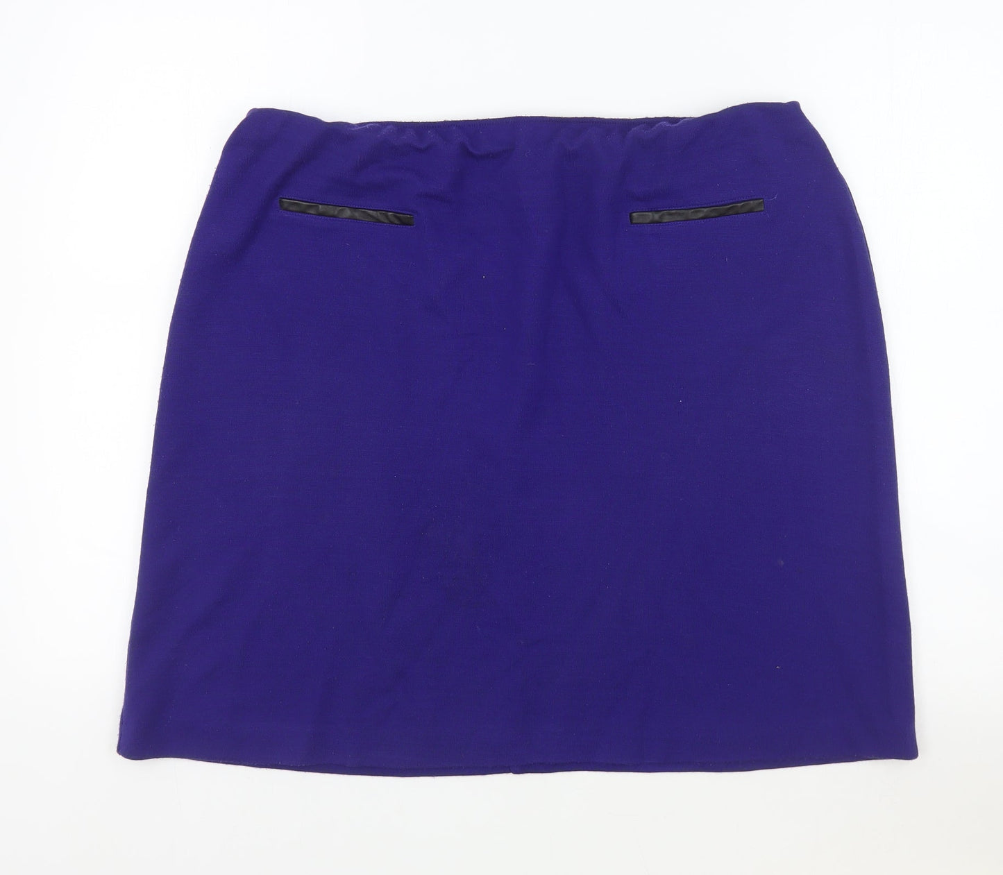 Roman Womens Blue Acrylic Straight & Pencil Skirt Size 18 - Faux Leather Pockets
