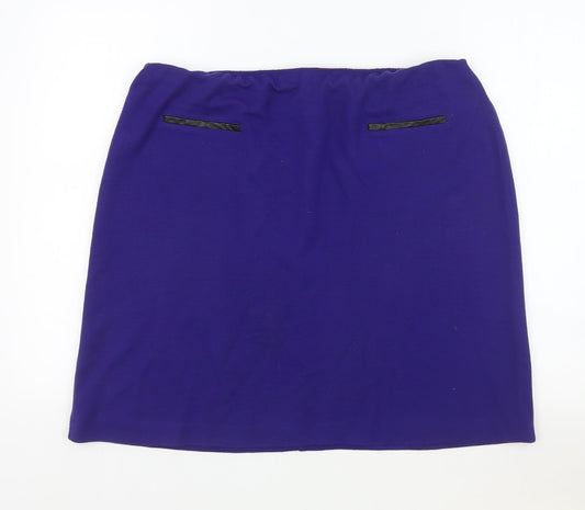 Roman Womens Blue Acrylic Straight & Pencil Skirt Size 18 - Faux Leather Pockets