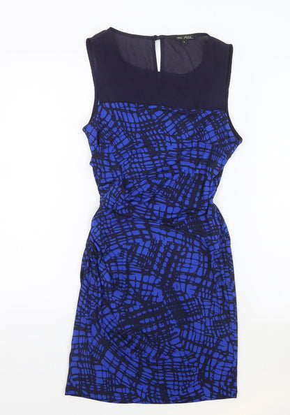 Next Womens Blue Geometric Polyester Bodycon Size 8 Boat Neck Button