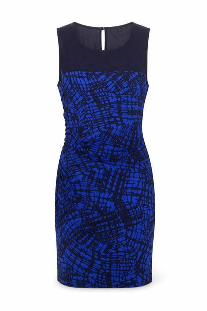 Next Womens Blue Geometric Polyester Bodycon Size 8 Boat Neck Button