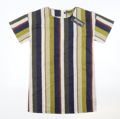 Boohoo Womens Multicoloured Striped Polyester Tunic Blouse Size 10 Round Neck