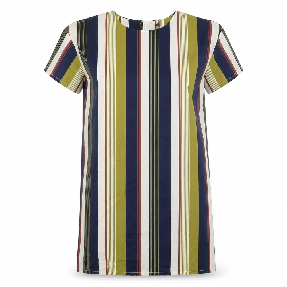 Boohoo Womens Multicoloured Striped Polyester Tunic Blouse Size 10 Round Neck