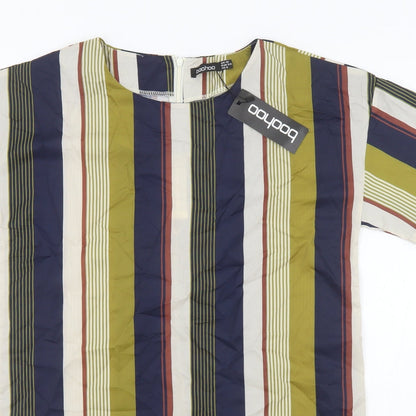 Boohoo Womens Multicoloured Striped Polyester Tunic Blouse Size 10 Round Neck