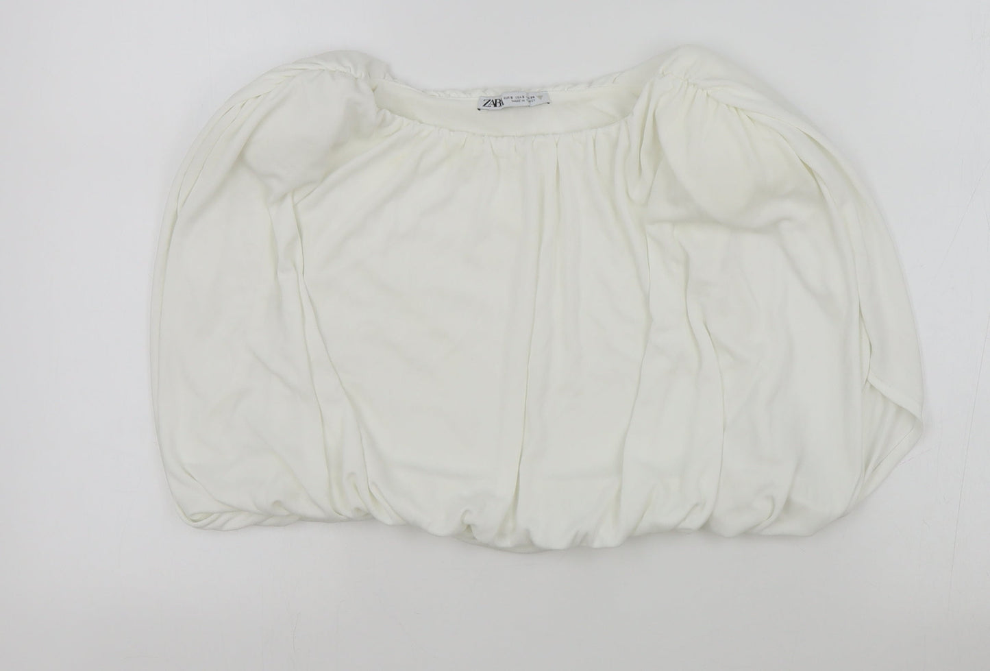 Zara Womens White Polyester Cropped T-Shirt Size S Off the Shoulder - Bandeau