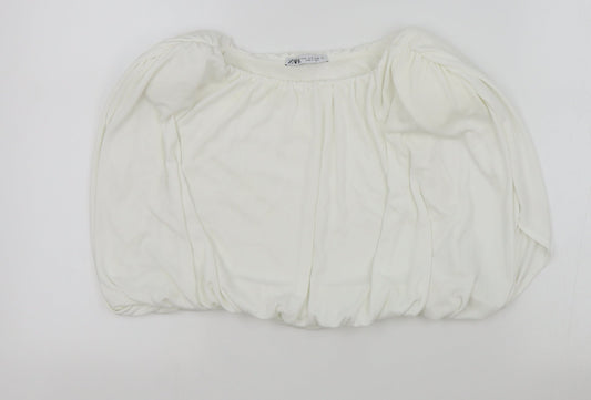 Zara Womens White Polyester Cropped T-Shirt Size S Off the Shoulder - Bandeau