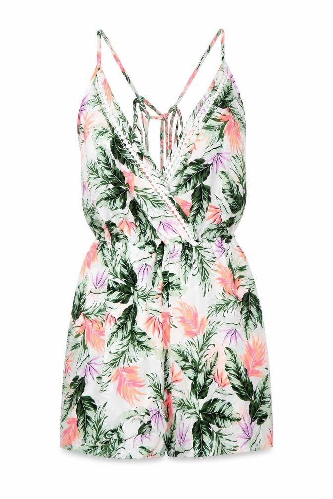New Look Womens Multicoloured Floral Polyester Romper One-Piece Size S Drawstring - Neon