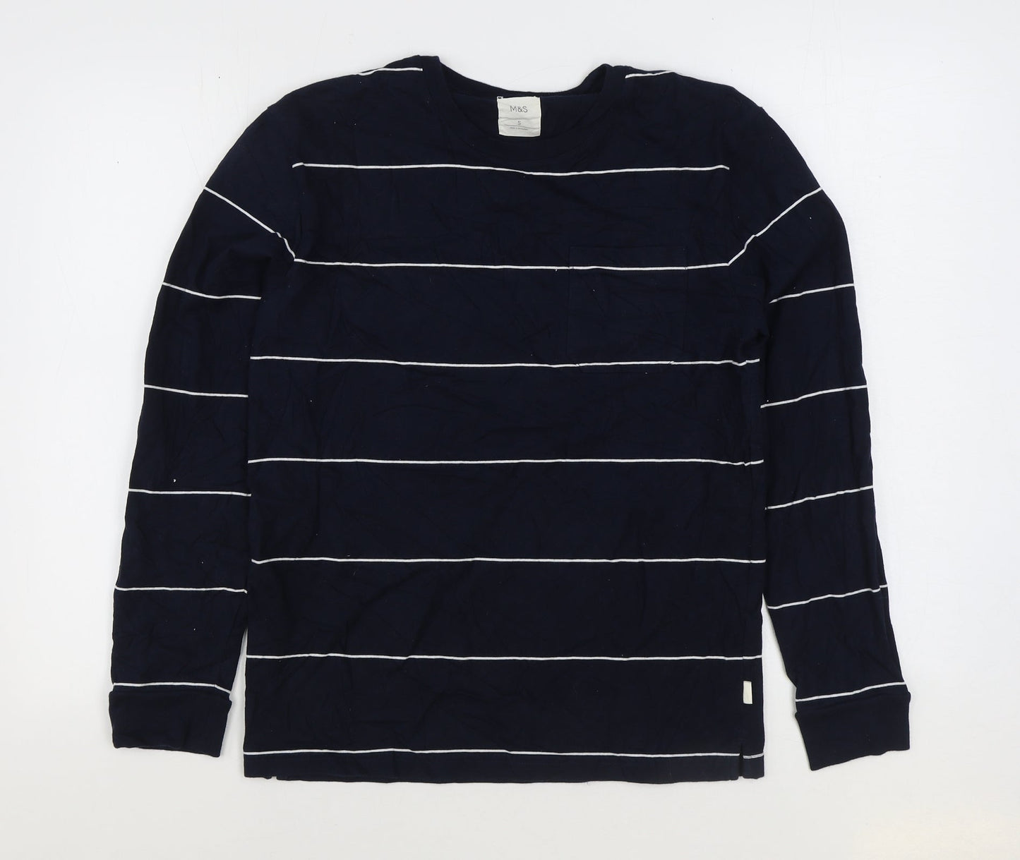 Marks and Spencer Mens Blue Striped Cotton Pullover Sweatshirt Size S