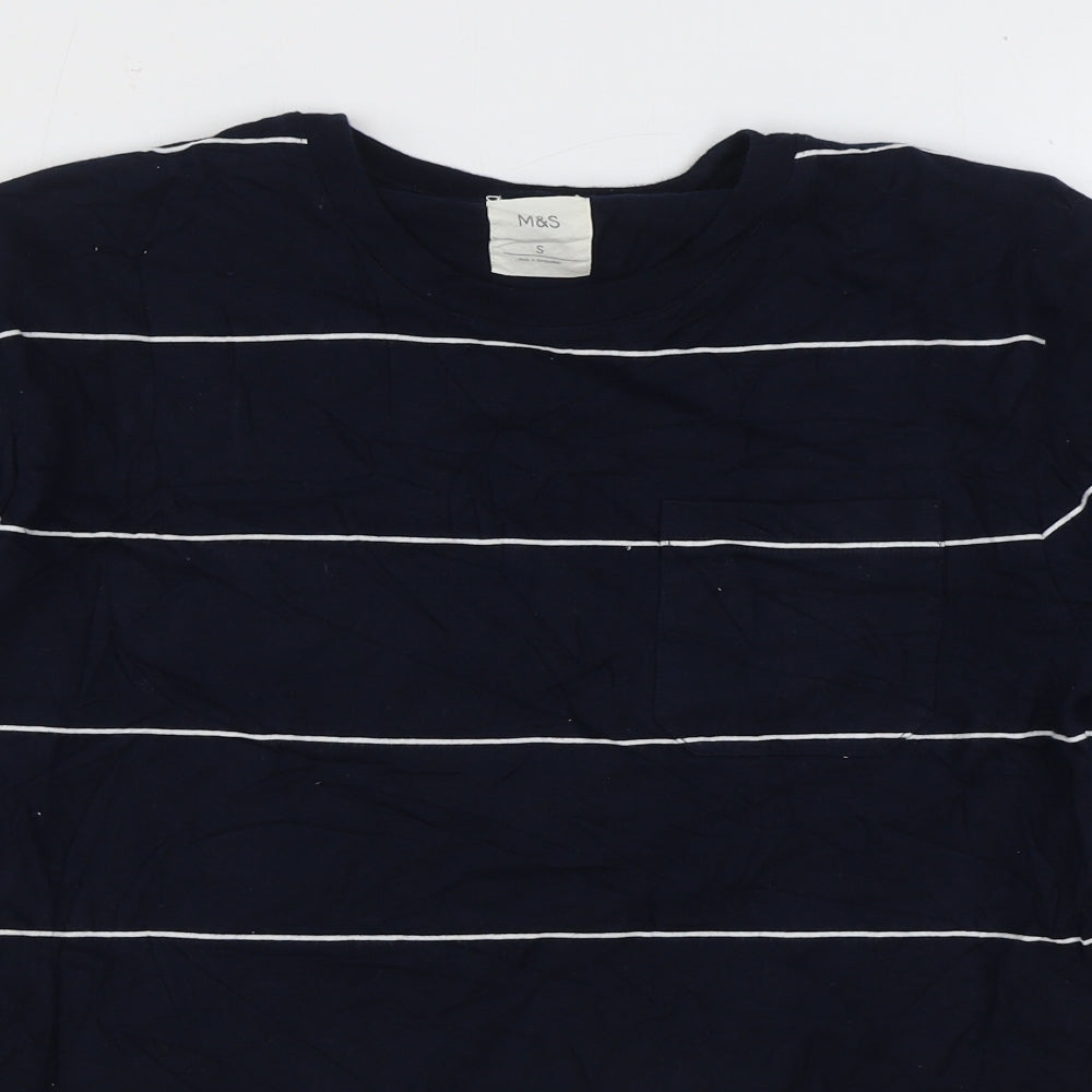 Marks and Spencer Mens Blue Striped Cotton Pullover Sweatshirt Size S