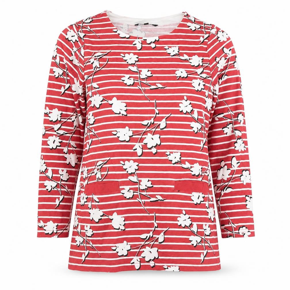 Bonmarché Womens Red Striped Cotton Pullover Sweatshirt Size 12 Pullover - Floral