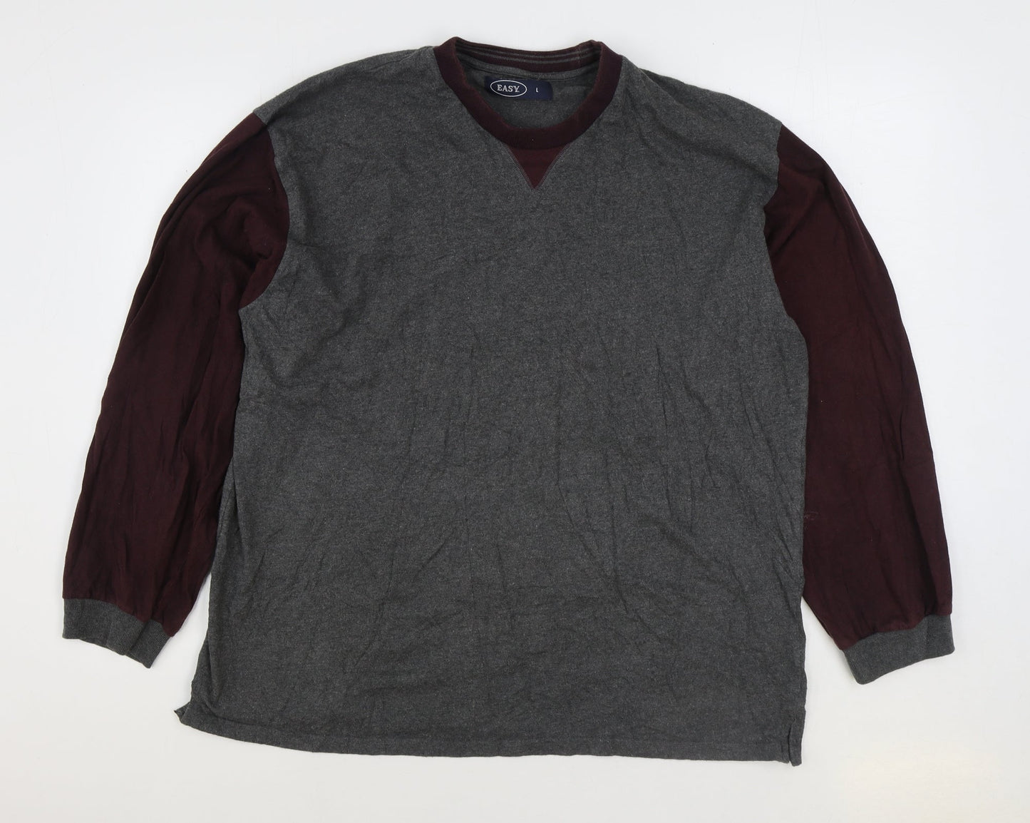 Easy Mens Grey Cotton Pullover Sweatshirt Size L - Colour Block