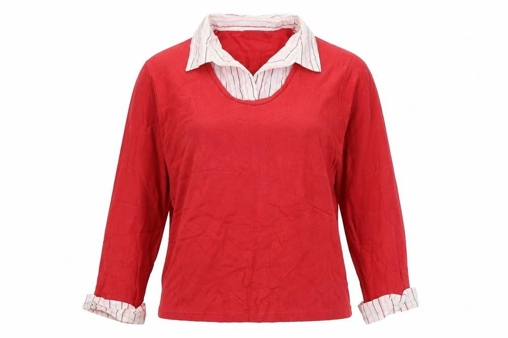 Damart Womens Red Cotton Basic Blouse Size S Collared