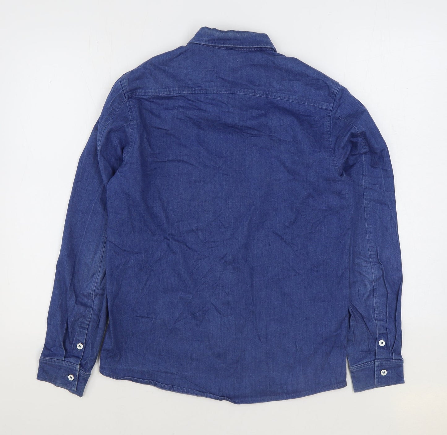 1811 Mens Blue Cotton Button-Up Size S Collared Button