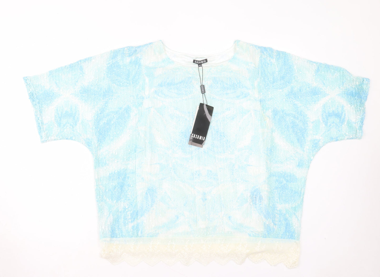 Casamia Womens Blue Polyester Basic T-Shirt Size S Crew Neck