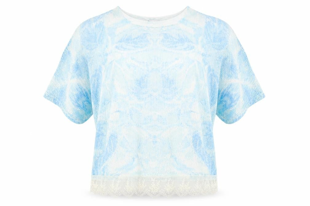 Casamia Womens Blue Polyester Basic T-Shirt Size S Crew Neck