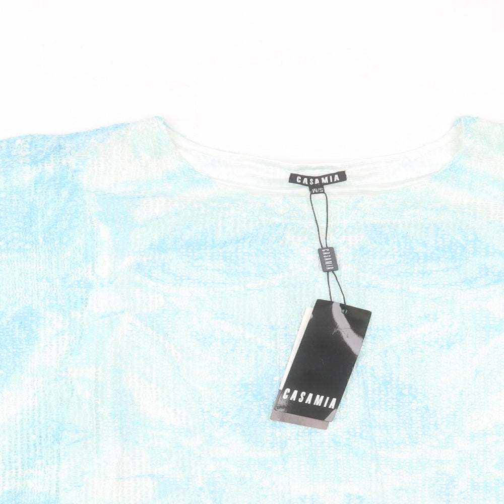Casamia Womens Blue Polyester Basic T-Shirt Size S Crew Neck